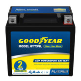 Goodyear GYTX5L front view battery shows compact maintenance free design for quick installation