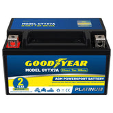 Goodyear GYTX7A front view battery for easy installation in diverse vehicles.