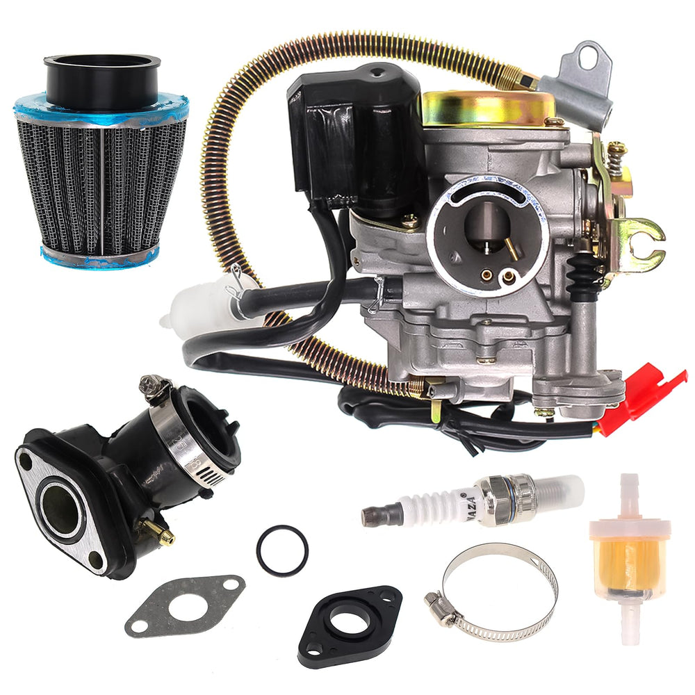 GOOFOUND 50cc GY6 carburetor front view shows compatibility with 139QMB/139QMA scooters