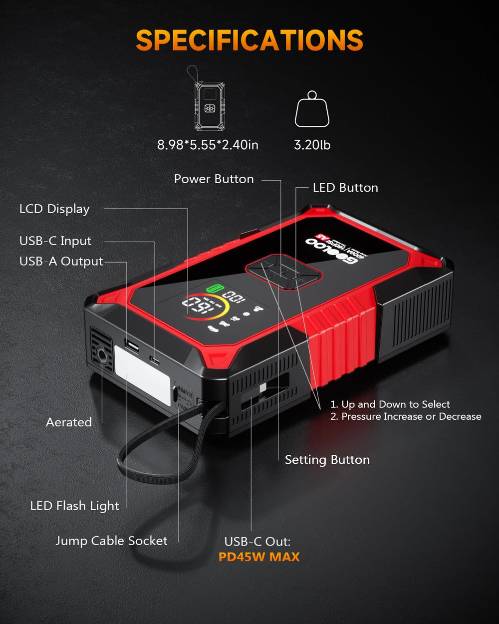 GOOLOO A5 boost mode helps start a dead battery