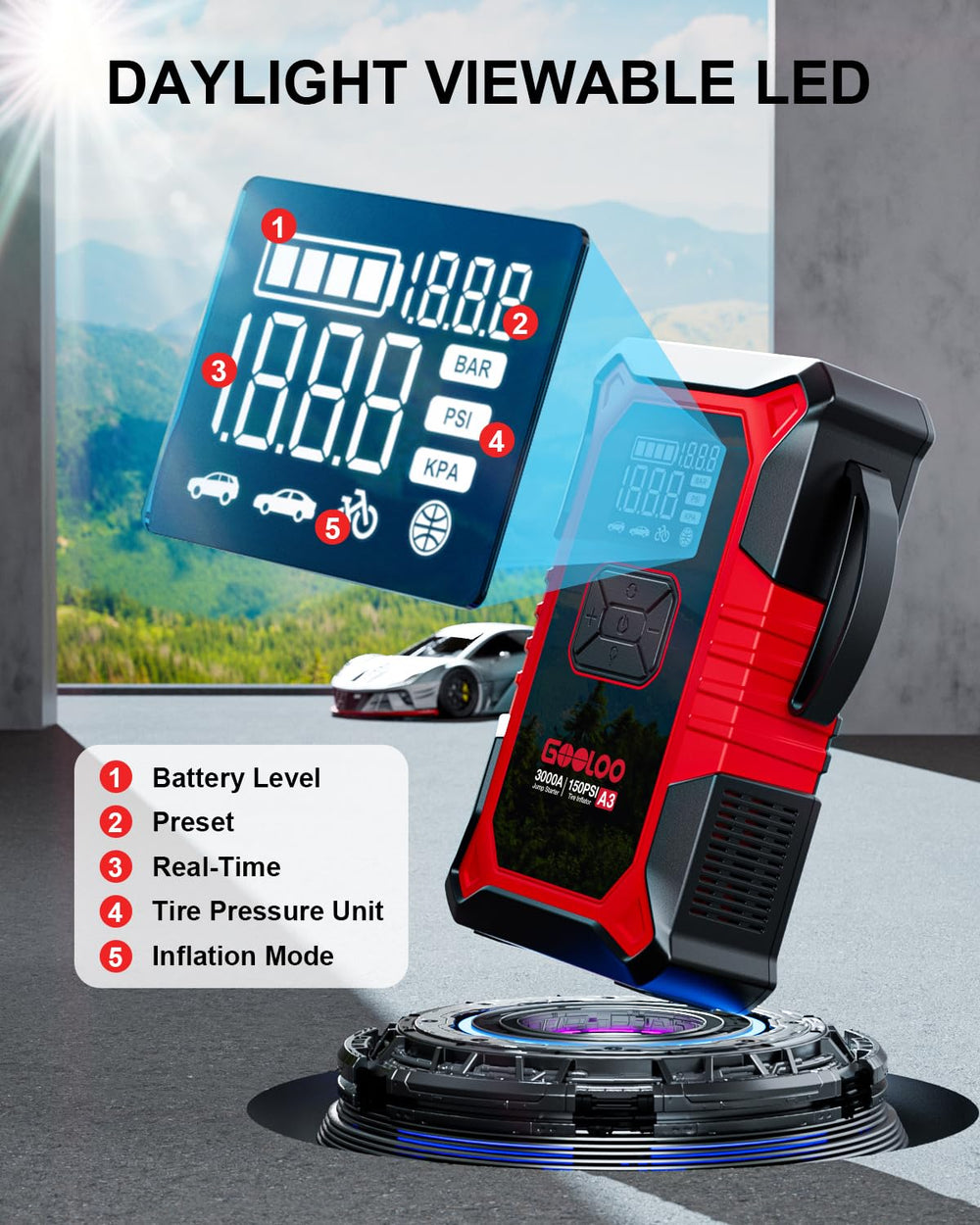 GOOLOO A3 7-in-1 tool includes flashlight and pump