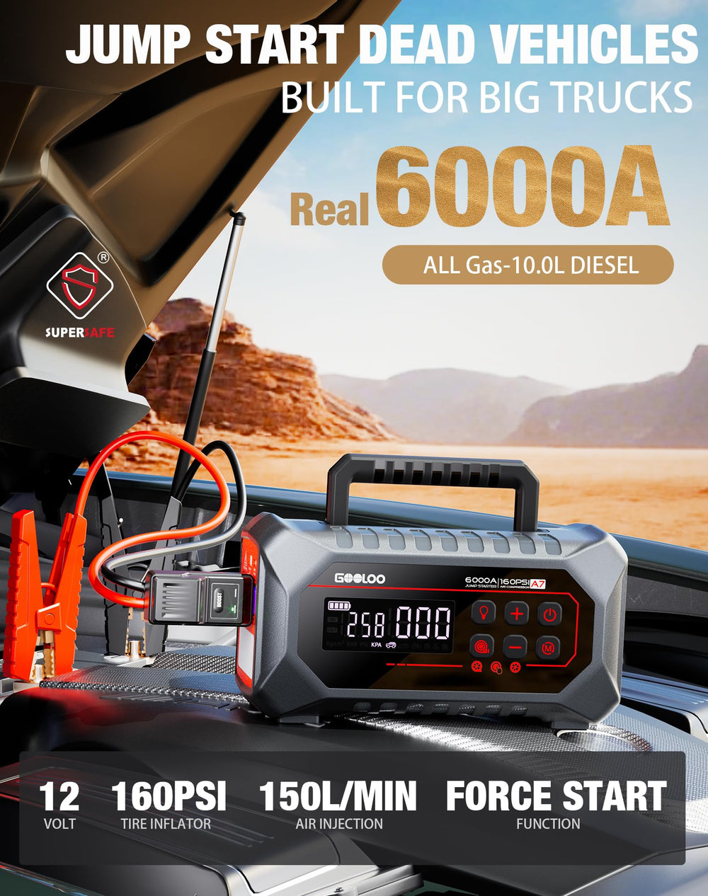 GOOLOO A7 digital display highlights status for easy readiness checks.