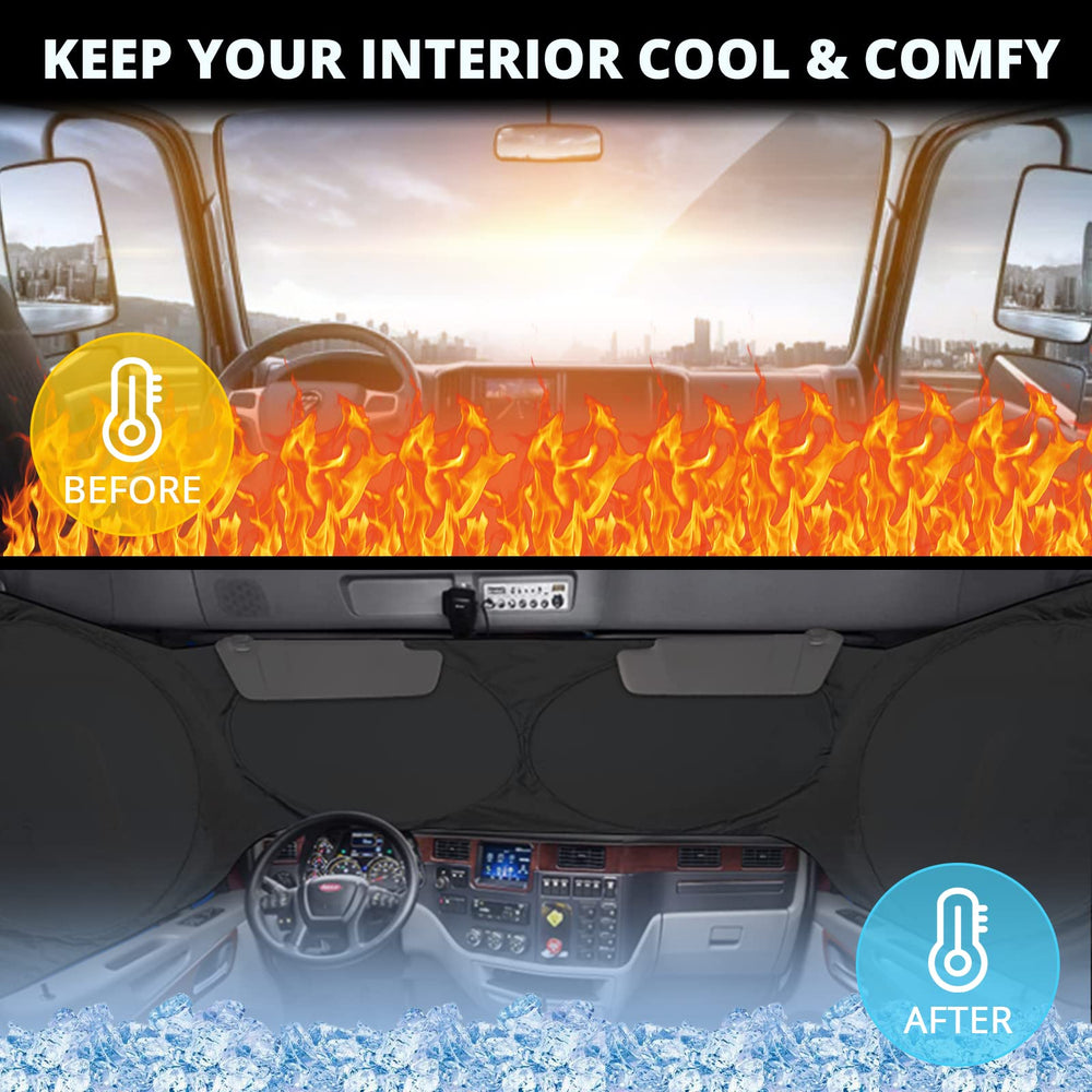 GOOSLA reflective surface blocks sun for a cooler cab interior.