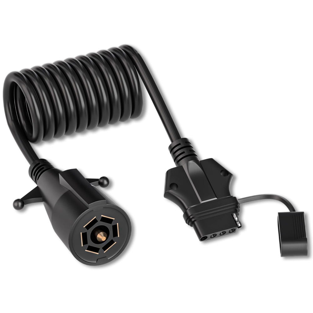 Goupchn 7-to-5 coiled trailer adapter in use keeps wiring tidy