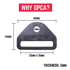 GPCA tie-down D-plate matte black finish emphasizes durable, sleek Jeep-ready styling.