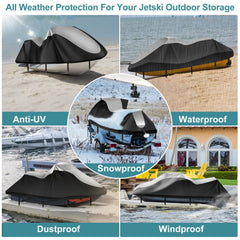 GRABADO jet ski cover with wind-proof buckles secures a tight fit in storms.