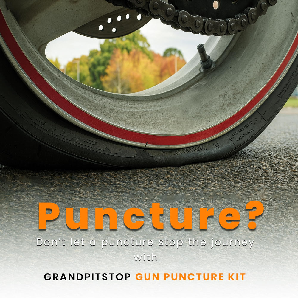 GRAND PITSTOP mushroom plug system grips tire from inside for secure fit.