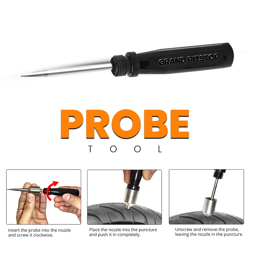 GRAND PITSTOP portable tubeless repair kit designed for cars and motorcycles.