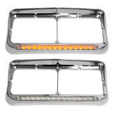 Grandroad Auto headlight bezel chrome visor with 12 LEDs enhances night visibility on Kenworth T400