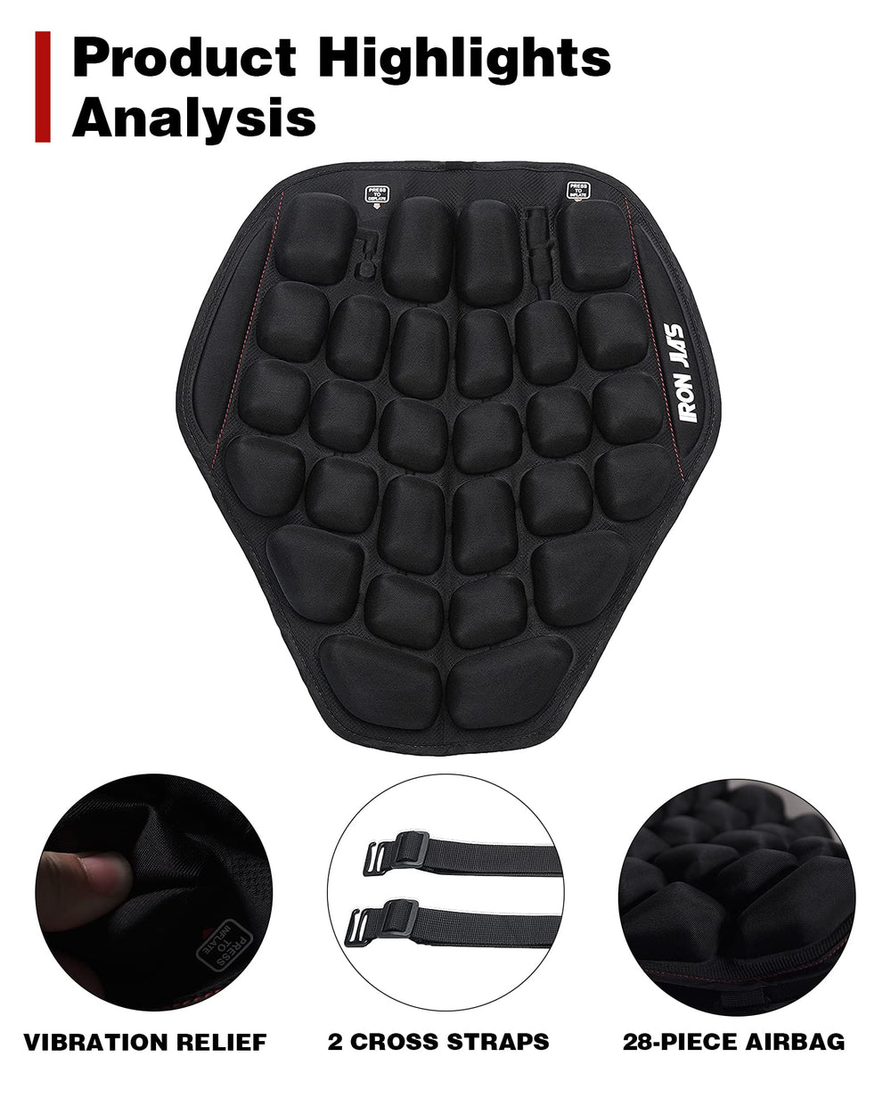 Grapelet seat pad provides shock absorption for smoother rides on rough roads.