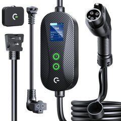 Grasside carbon fiber Level 1&2 charger front view with LCD display for real-time data.