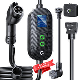 Grasside carbon fiber Level 1&2 charger front view; portable charging for home and travel