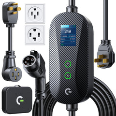 Grasside EV charger front view showing compact carbon fiber styling for home use
