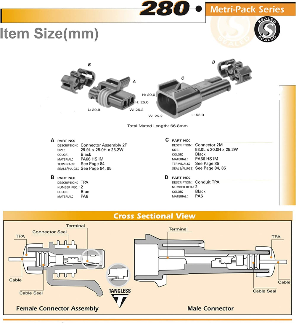 Gratux Metri-Pack 280 2-way female housing designed for sealed, weather-resistant connections