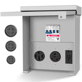 Gravimorph outlet panel front view highlighting rugged RV power hub.