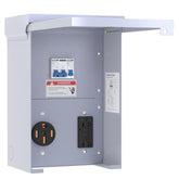Gravimorph temporary power outlet panel front view for RV sites and setups
