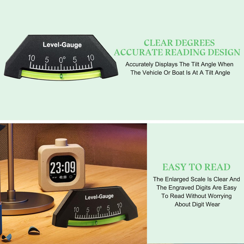 Green living RV level gauge with durable copolymer housing