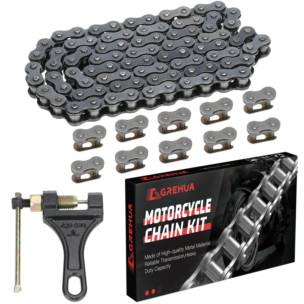 GREHUA 420 mini bike chain 90-link close-up shows durable power transfer.