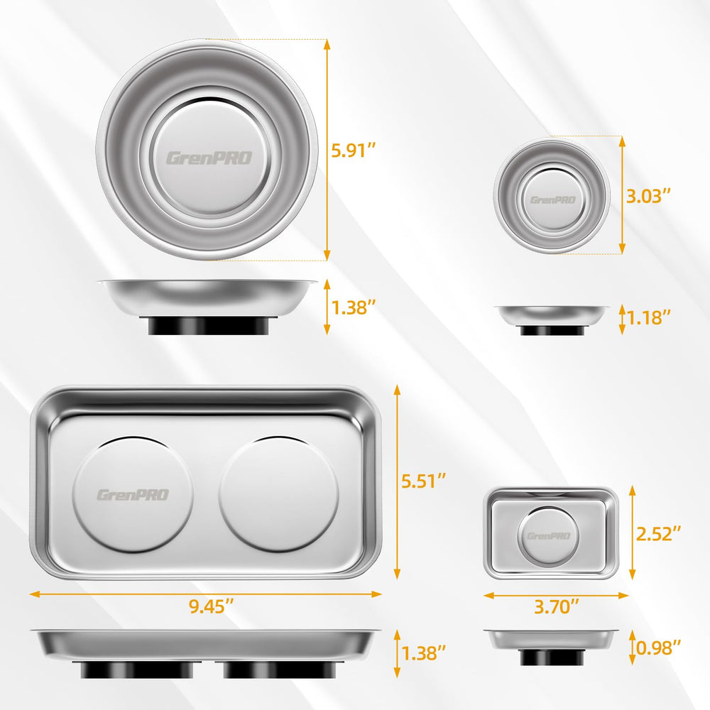 GRENPRO square magnetic tray providing stable storage for parts.