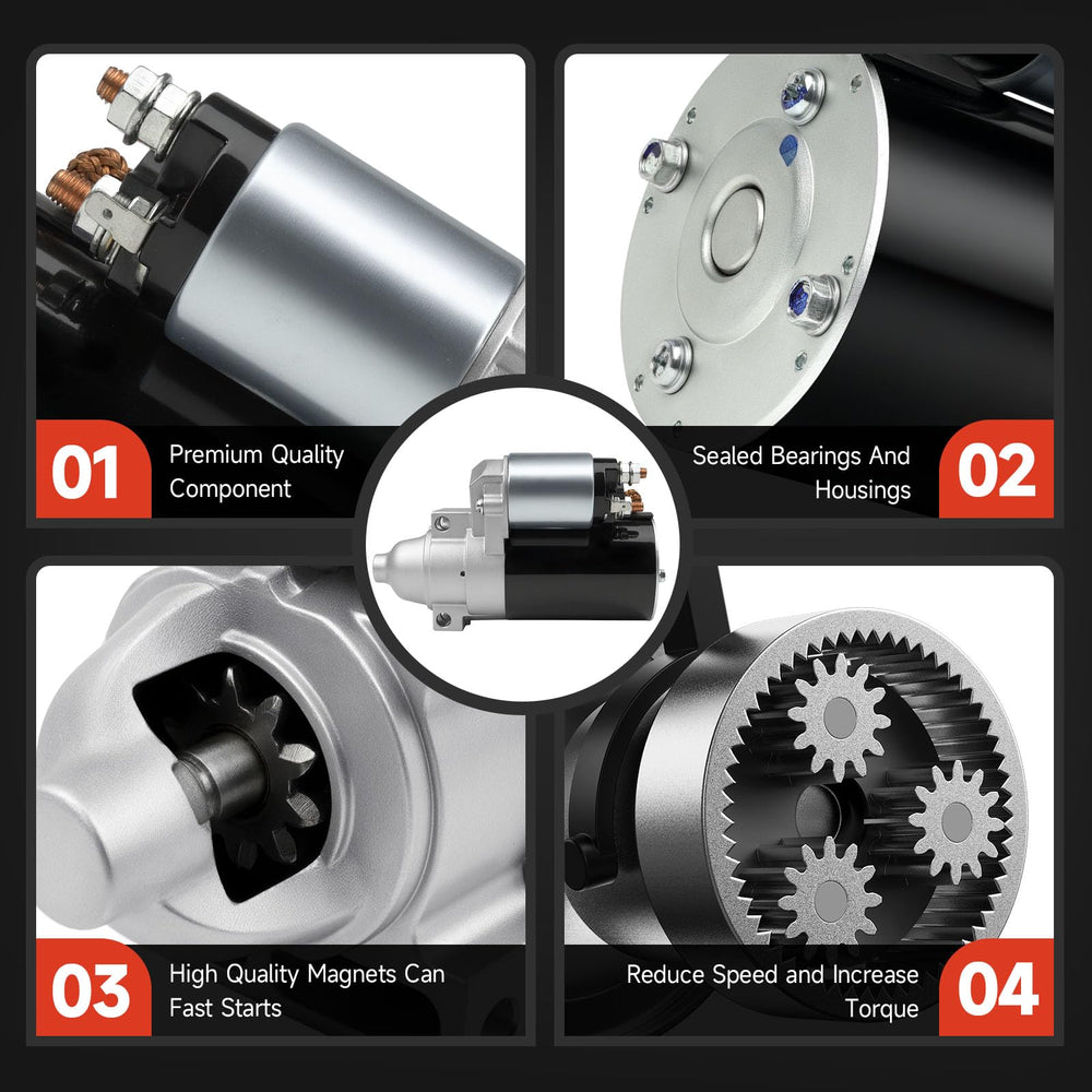 Grezuton starter motor top view for 12V installation and easy mounting