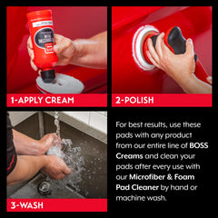 Griot's Garage BOSS white microfiber pads maintain cutting performance during long sessions