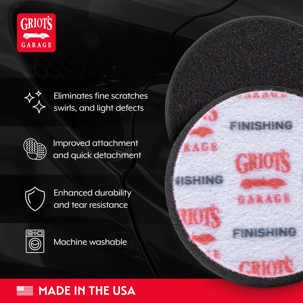 Griot's Garage 3-inch pad bevel face promotes uniform product distribution during polishing