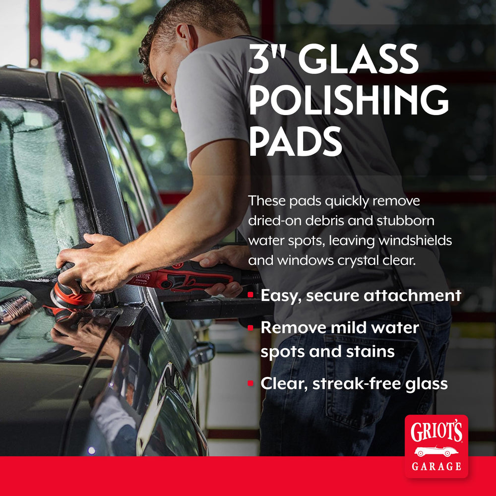 Griot's Garage 3-inch glass polishing pad, side view, gentle on curves.