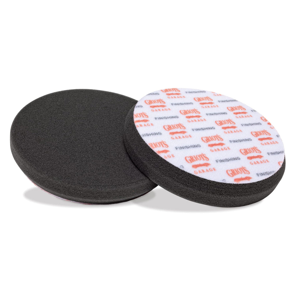 Griot's Garage 5.5-inch black foam finishing pad mounted on a polisher