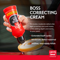 Griots Garage Boss Correcting Cream with pads demonstrates versatile polishing for deep correction.