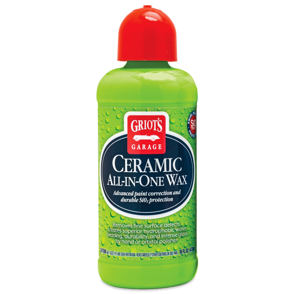Griot’s Garage Ceramic All-In-One Wax bottle ready to protect paint and shine.
