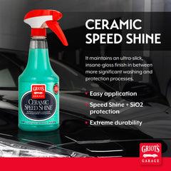 Griot's Garage Ceramic Speed Shine being sprayed for a quick, high-gloss touch-up.