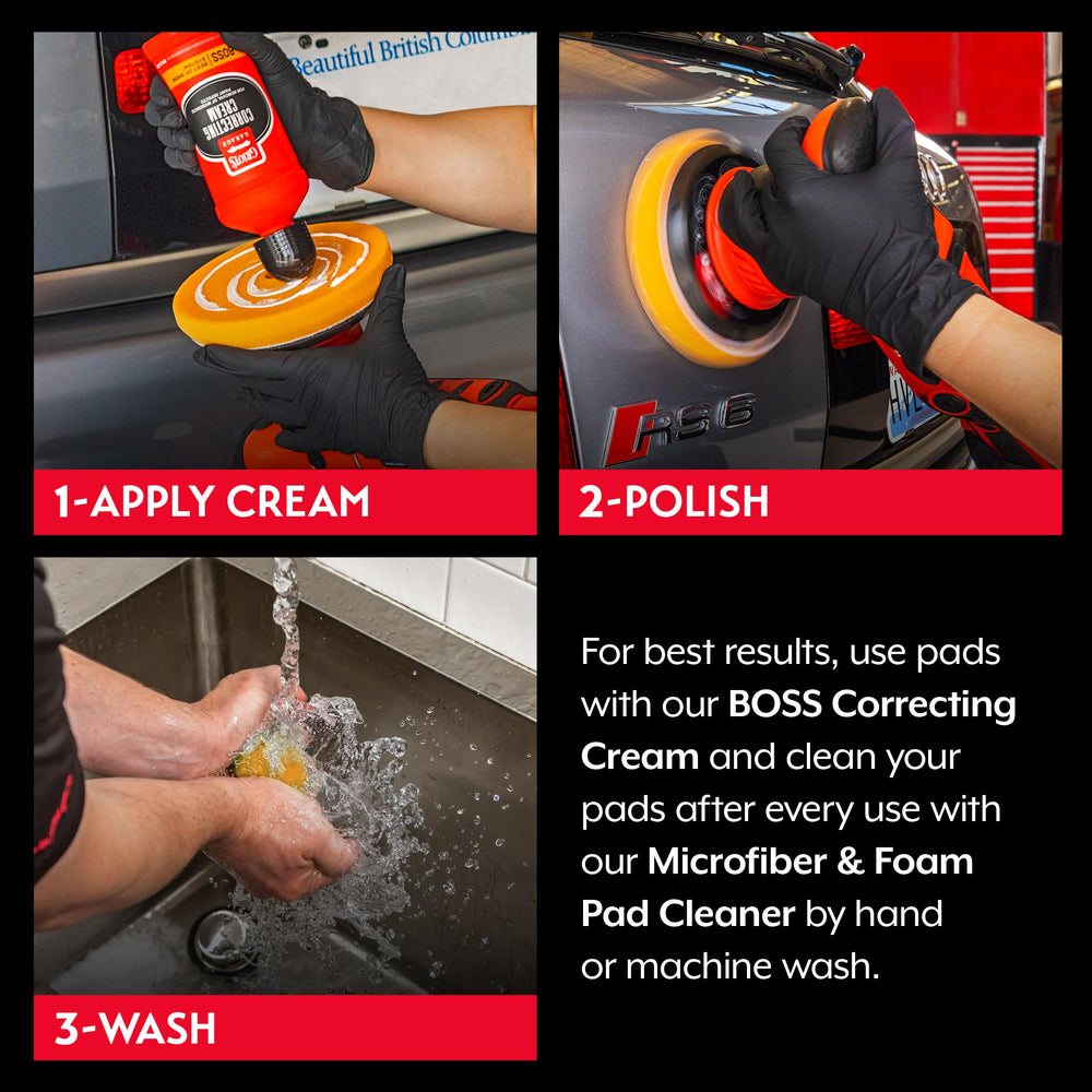 Griot's Garage durable thermoset-bonding orange pad resists tearing.