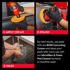 Griot's Garage durable thermoset-bonding orange pad resists tearing.