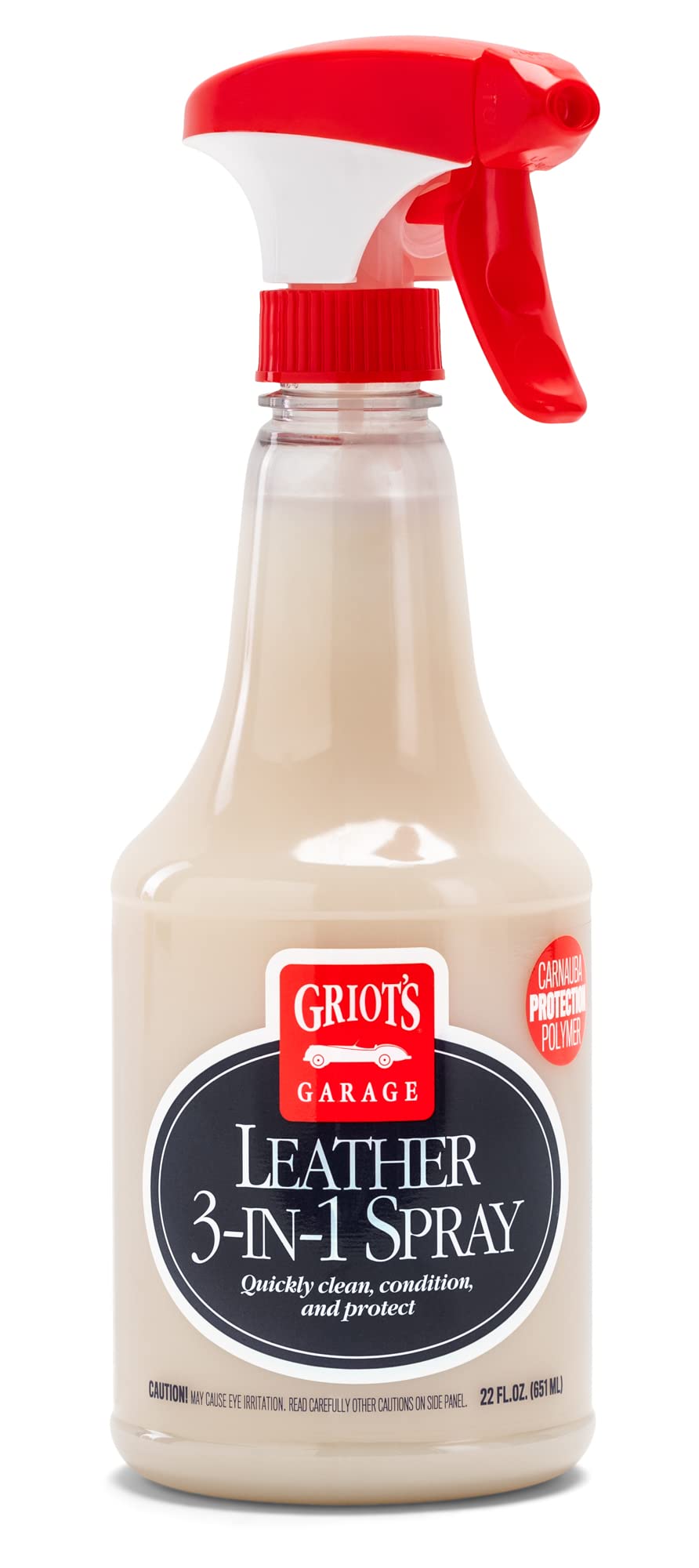 Griot's Garage Leather 3-in-1 spray bottle cleans and conditions leather.