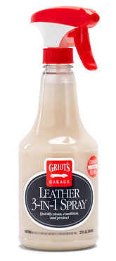 Griot's Garage Leather 3-in-1 spray bottle cleans and conditions leather.