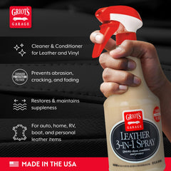 Griot's Garage Leather 3-in-1 spray used on vinyl and leather surfaces.