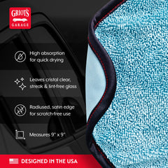 Griot's Garage PFM glass towel plush side lifts grime with high absorbency