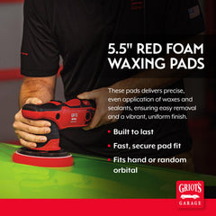 Griot's Garage red foam waxing pad delivers streak-free results during wax or sealant application.
