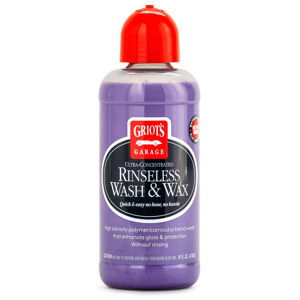 Griot's Garage Rinseless Wash bottle pour enables easy, water-saving cleaning anywhere.