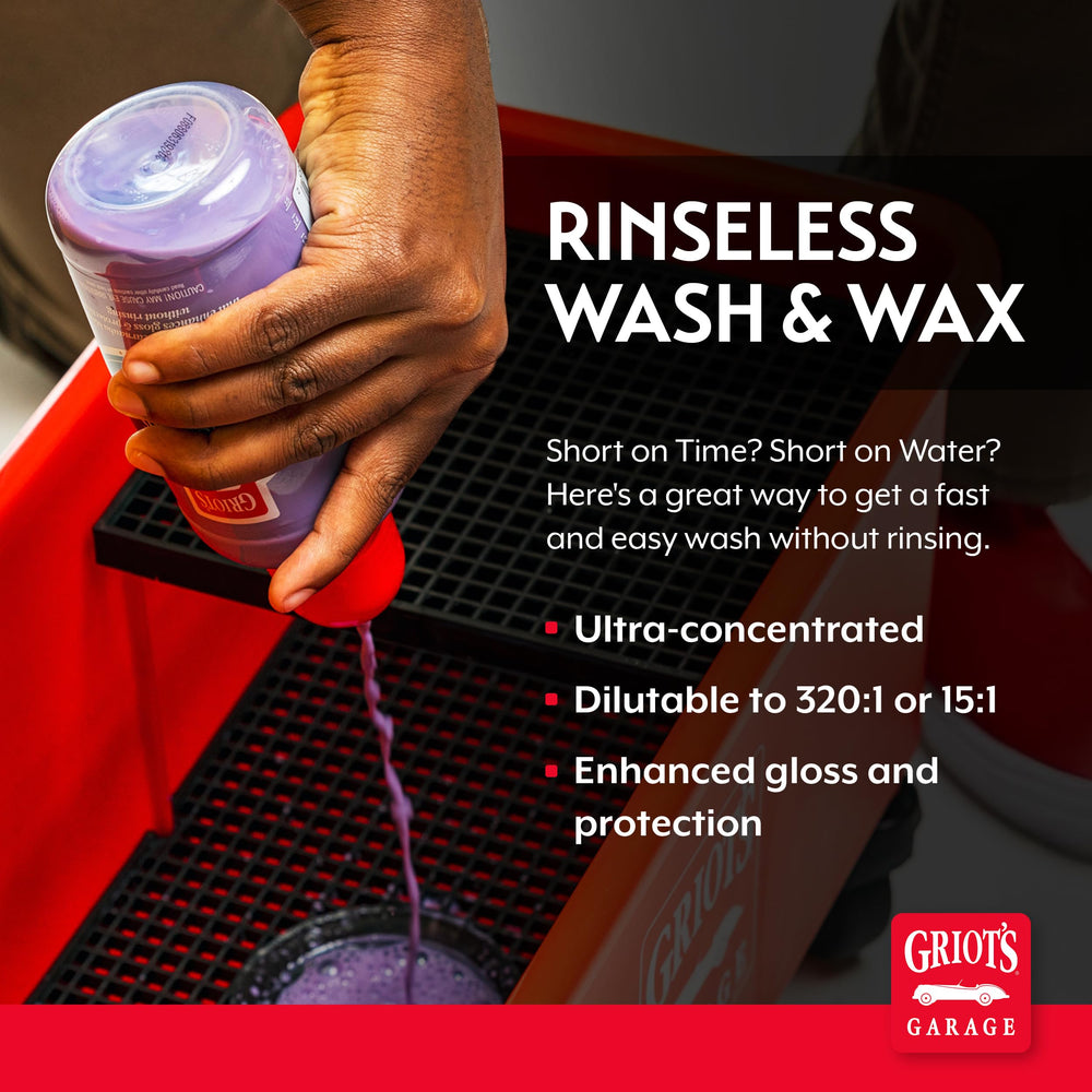 Griot's Garage Rinseless Wash dilution setup demonstrates flexible full-wash mixing.