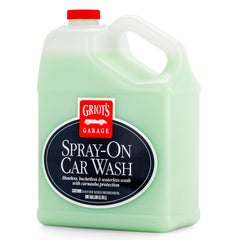 Griot's Garage Spray-On Car Wash bottle application for quick, waterless cleaning with a glossy finish.