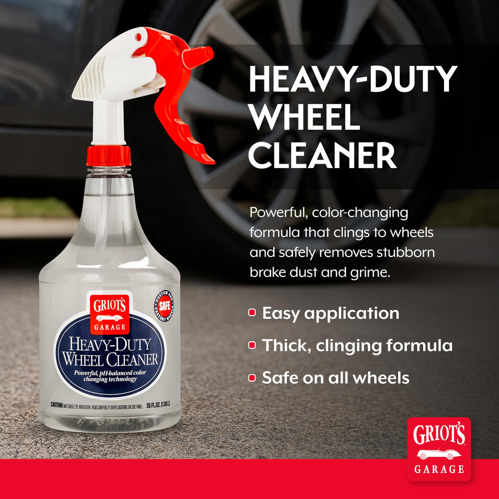 Griot's Garage wheel cleaner being sprayed on a wheel for easy application.