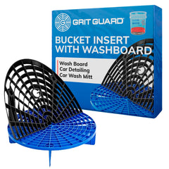 Grit Guard bucket insert with washboard combo demonstrates grit separation for safer car washing.