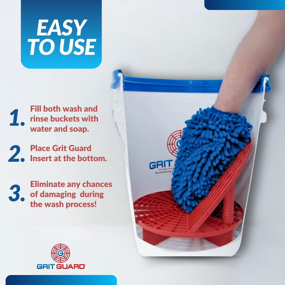 Grit Guard accommodates mitts, brushes, sponges, and pads