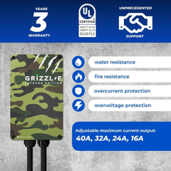 Grizzl-E Classic NEMA 14-50 plug close-up for versatile charging.
