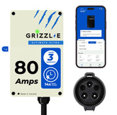 Grizzl-E Ultimate 80A charger exterior shows rugged metal enclosure for outdoor use.
