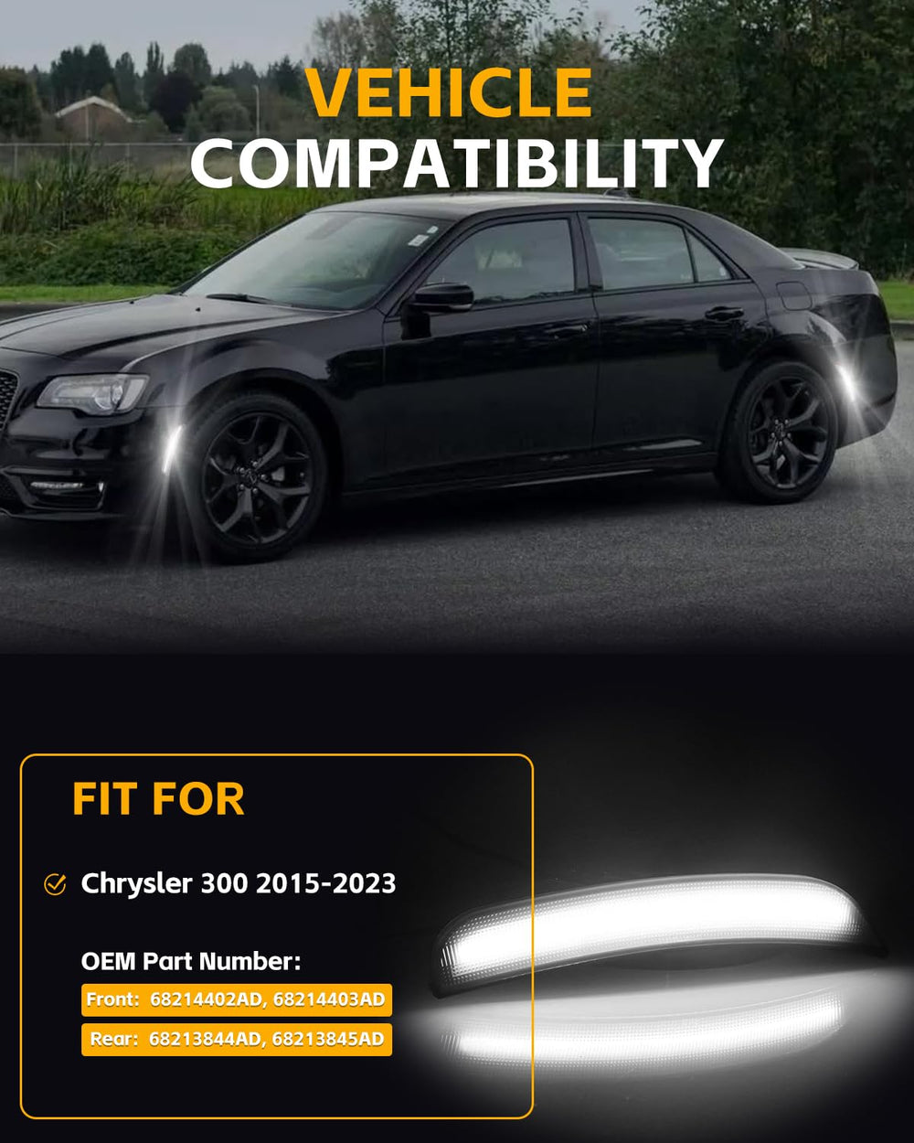GSOWO plug-and-play installation marker lights simplify swapping on Chrysler 300.