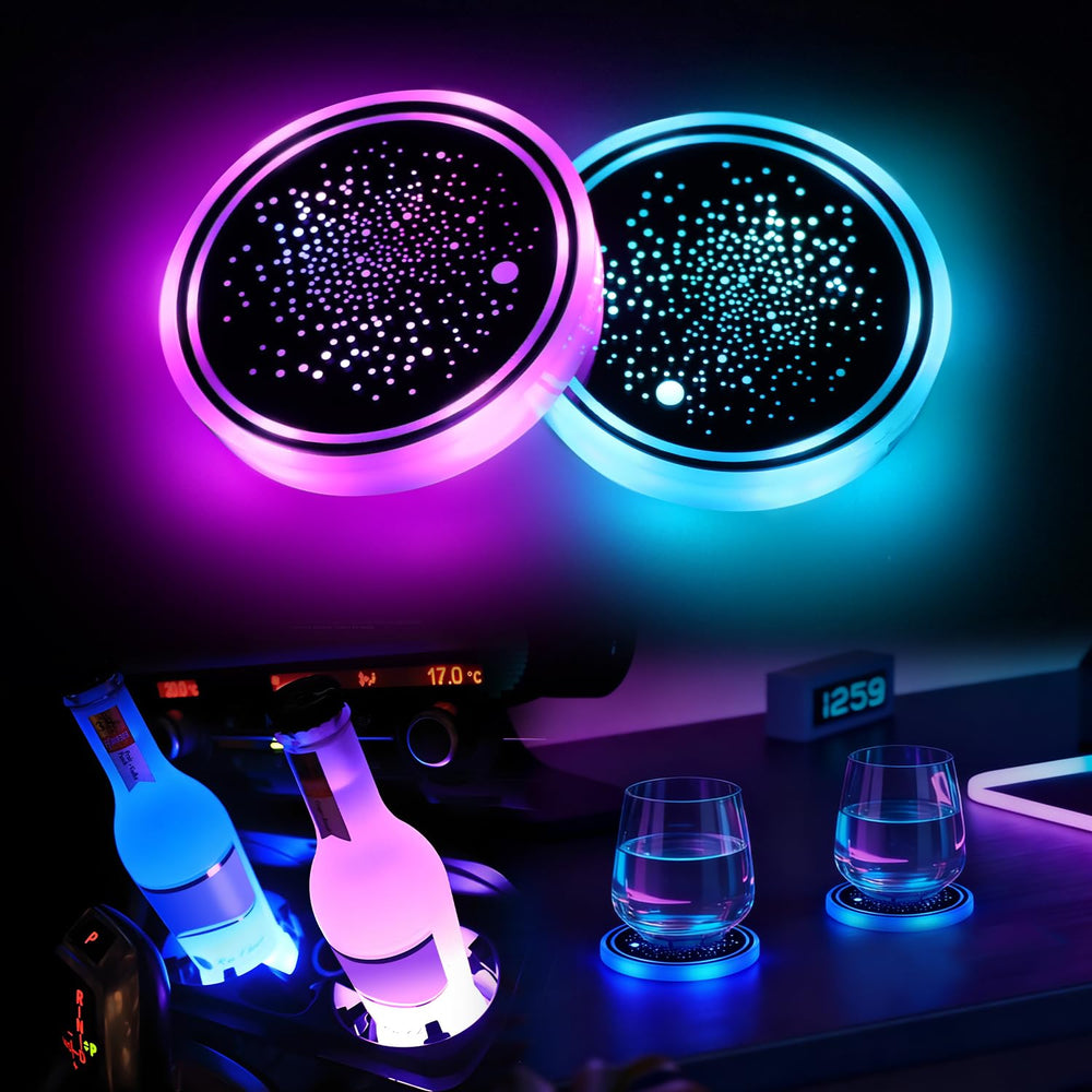 GSOWO rotating LED cup holder light front view; adds dynamic ambiance for night drives.