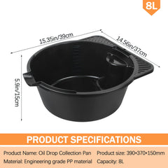 Gteana oil drain pan featuring anti-spill lip to minimize splashes.
