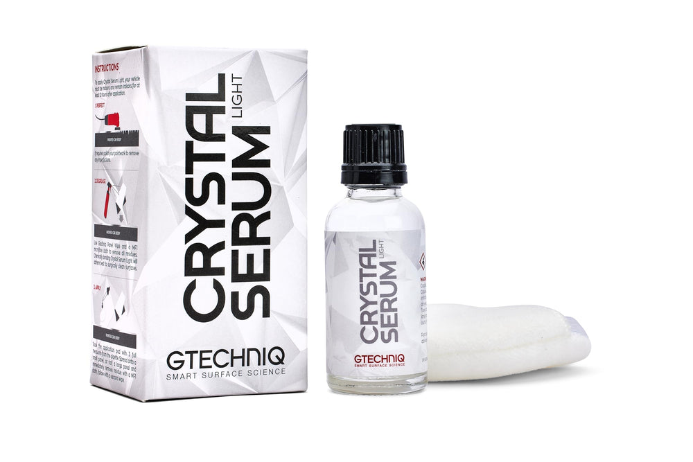 Gtechniq Crystal Serum Light bottle close-up showing paint protection